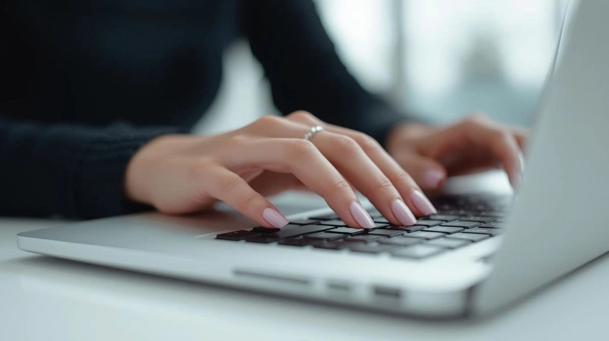 April writing at a keyboard